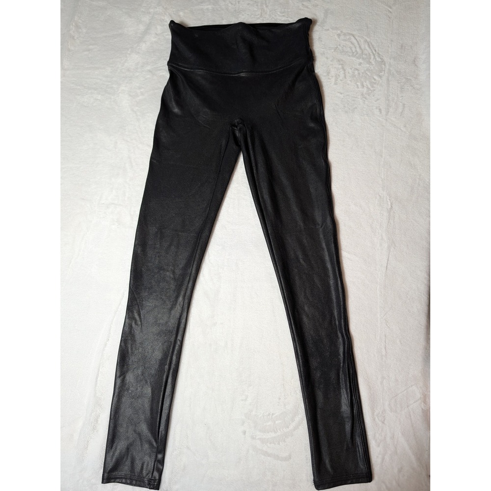 Spanx Faux Leather Leggings Black High Waisted Skinny Streetwear Size XS 24in